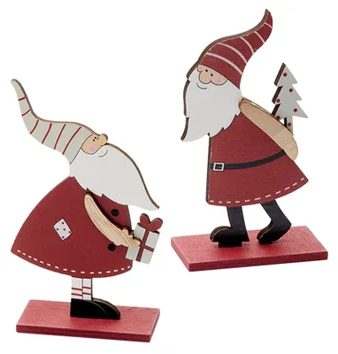 Weihnachtsmannfigur 2er-Set aus Holz, 12 cm, Weihnachtsdeko