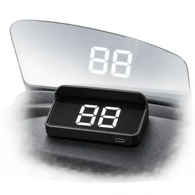 Produktbild von Head-Up-Display Auto mit GPS – Digitaler Tacho, Geschwindigkeitsanzeige km/h oder mph, automatische Helligkeit, USB-C, ohne OBD, universell