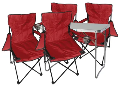 5-tlg. rot Campingmöbel Set, Tisch mit Tragegriff und Campingstuhl mit Tasche