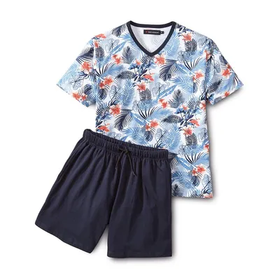 Produktbild von Rick Armand Herren Schlafanzug Sommer Pyjama Kurzarm Baumwolle Jersey V-Ausschnitt Shorty Gr. M