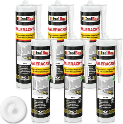 Produktbild von Isolbau Maleracryl 6 x 300 ml Weiß - Plastoelastischer Acryl-Dichtstoff zum Abdichten von Fugen im Innen- & Außenbereich - Kartusche