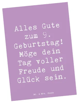 Produktbild von Mr. & Mrs. Panda Postkarte Spruch 9. Geburtstag Freude - Lavendeltraum - Geschenk, Geburtstagdeko, Fotokarte, 9 Jahre, Ansichtskarten, Geburtstagsgeschenk, Happy Birthday