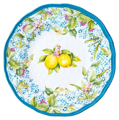 Produktbild von Frühstücksteller ISCHIA Zitronen D. 23cm weiß blau gelb aus Melamin Easy Life