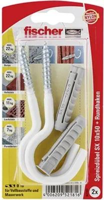 Produktbild von Spreizdübel SX 10x50 HN K (hellgrau, 2 Stück, mit Rundhaken (nylonbeschichtet, weiß))