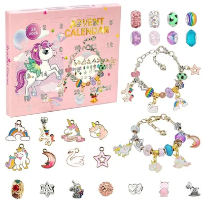 Produktbild von Adventskalender Schmuck DIY Bastelset mit Einhorn Armbändern, Anhängern & Perlen