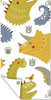 Obrázok produktu pre MuchoWow® Vonkajší plagát - Záhradná dekorácia ochrana súkromia - Záhradné plagáty pre záhradu - Dinosaurus - Vzory - Chlapci - Dino - Deti - 80x40x0.2cm