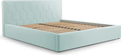 Produktbild von Polsterbett, Doppelbett mit Gepolsterter Kopfteil, Bett mit Kopfstütze, Bettkasten und Lattenrost, Rahmenbettgestell, Samststoff, Stauraumbett - Bett 02 - 160x200 - Aqua (TRINITY 22)