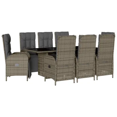 Produktbild von vidaXL 9-tlg. Garten-Essgruppe mit Kissen Grau Poly Rattan