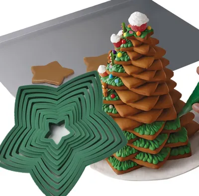 Image de 10 emporte-pièces en forme d'étoile, décoration de Noël, fondant, donut, emporte-pièce, set pour sapin de Noël, cadeau, biscuit, tour, vert foncé, plastique