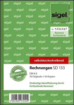 Immagine prodotto di Sigel® SD133 Fatture, con numerazione progressiva - A6, 1° e 2° foglio stampato, SD, 2 x 50 fogli
