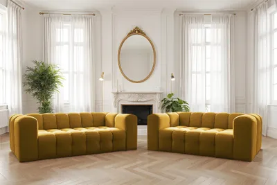 Produktbild von Sofaset Designersofa SOLVIE 2-3 in Stoff Tiffani Honiggelb