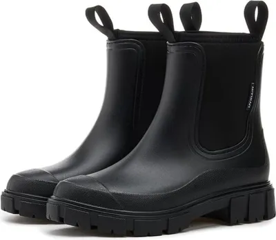 Produktbild von ASKSA Damen Gefuettert Wasserdicht Gummistiefel Halbhohe Chelsea Rutschfeste Regenschuhe Stiefeletten Gartenschuhe Gummistiefeletten,Schwarz,Größe:39