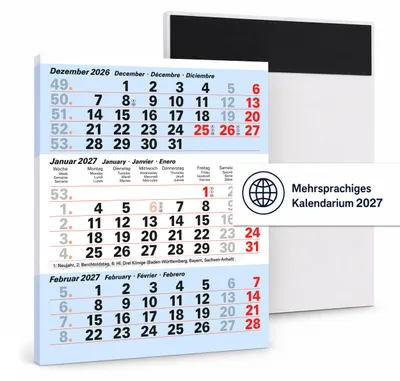 Produktbild von Ersatz-Kalendarium 2027 magnetisch für Tisch-Metallaufsteller 3-Monatskalender (Ice)