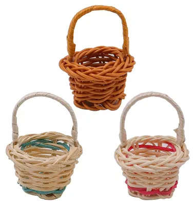 3 Mini-Körbchen aus Rattan, geflochten, mit Henkeln, 4 cm Ø