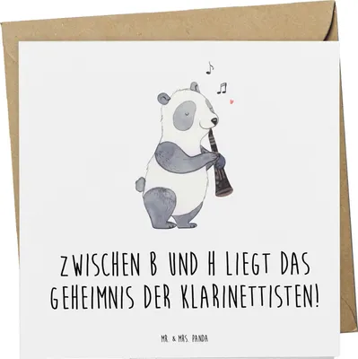 Produktbild von Mr. & Mrs. Panda Grußkarte Klarinette Geheimnis - Weiß - Geschenk, Lernen, doppelkarte, Instrument, Glückwunschkarte, Notenlesen, Ensemble, anlasskarte, Musiker, Musik