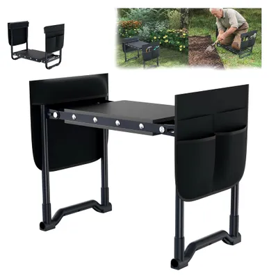 Produktbild von Garten Kniebank klappbar mit Schaumkissen und 2 Werkzeugtaschen bis 150 kg Anthrazit