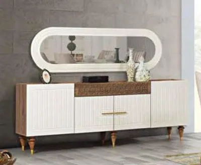 Image de Commode Tiroirs Bois Sideboard Miroir Massif Commodes Salon Sidebaords