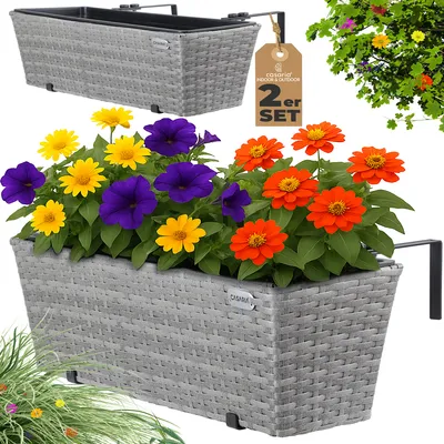 Produktbild von CASARIA® Blumenkasten 2er Set 11 Liter Montagehalterung indoor outdoor Geländerkasten Balkonkasten Pflanzkasten grau