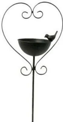 Produktbild von Vogeltränke Metall Gartenstecker H140cm Vogelbad Wasserstelle Vogel Herz braun