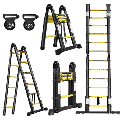 Produktbild von Teleskopierbare Leiter – Teleskopleiter – Ausziehbare Leiter – Klappleiter – Aluminiumleiter – Ausziehbar und klappbar – Maximale Belastbarkeit: 150 kg