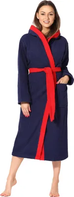 Produktbild von Ladeheid Damen Frottee Bademantel aus 100% Baumwolle LA40-191 (Dunkelblau-29/Rot-26, M)