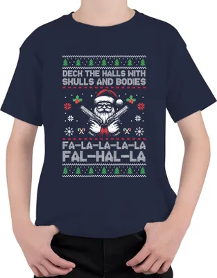 Produktbild von Falhalla Totenkopf Santa Ugly Sweater - Weihnachten Weihnachtsgeschenk Christmas Uni Kinder T-Shirt, Navy, 116