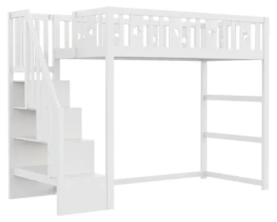 Zdjęcie produktu dla Łóżko piętrowe dla dzieci - wymiary 90 x 200 cm - wykonane z litego drewna - z barierkami ochronnymi - z miejscem do przechowywania - z drabiną - kolor biały