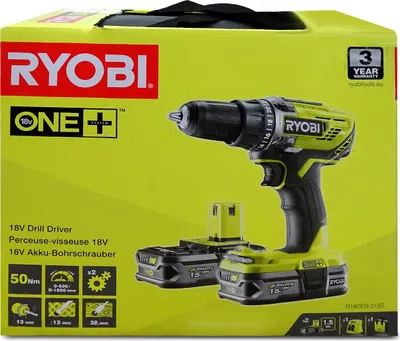 Produktbild von RYOBI R18DD3-215S Akku Bohrschrauber 18 V 50 Nm ( 5133003774 ) + 2x Akku 1,5 Ah + Ladegerät + Tasche
