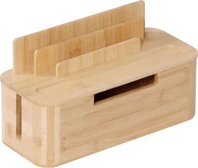 Produktbild von Kabelbox aus Bambus mit Handyhalterung - Organisieren & Laden