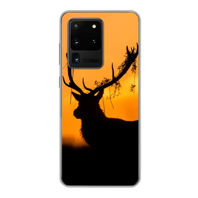 Produktbild von MuchoWow® Handyhülle Schutzhülle Hülle für Samsung Galaxy S20 Ultra Hirsch - Orange - Scherenschnitt - Tiere - Natur Silikon Softcase Handy Hülle - Karteninhaber