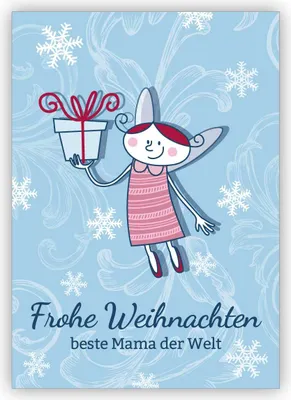 Produktbild von 4x Niedliche Weihnachtskarte mit Geschenke Engel: Frohe Weihnachten beste Mama der Welt