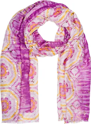 Produktbild von styleBREAKER Damen Schal Batik Muster mit Metallic Streifen, Leichtes Boho Style Tuch mit kurzen Fransen 01016230