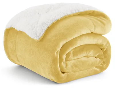 Imagen del producto de Manta de forro polar estilo Sherpa para el sofá - Suave y cálida - Color amarillo paja