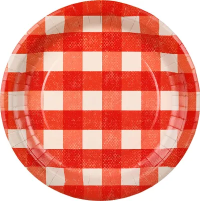 Obrázek produktu pro Papírové talíře 27 cm, kostkované, sada 6 ks, červené/bílé