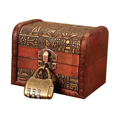 Produktbild von Vintage Gravured Schmuck Aufbewahrungsbox Schatzhalter Organizer Hülle mit Schloss-Kombinationsschloss