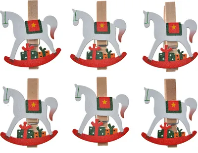 Image de Clayre & Eef Piquets décoratifs 4x1x4 cm Blanc Bois Cheval à bascule