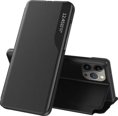 Obrázek produktu pro Flipové pouzdro pro iPhone 16 Pro,Polyuretankůže pouzdro s okénkem a funkcí stojánku černé