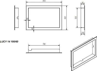 Technical drawing with dimensions of a metal frame.