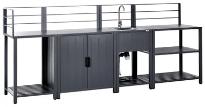 Produktbild von BELIANI Outdoor-Küche Graphitgrau Aluminium 4er Set mit Edelstahl-Spüle Handtuchstangen Modern für Garten Draußen Outdoor-Küchenmöbel Gartenküche