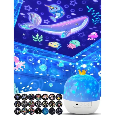 Productafbeelding van Sterrenprojector Nachtlampje voor Baby's en Kinderen: LED-sterrenhemel lamp met 21 motieven en 360° rotatie