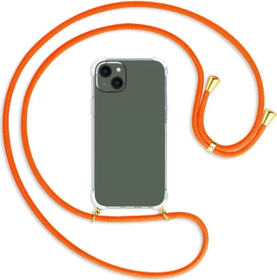 Produktbild von Handykette Backcover-Schutzhülle mit Band (Metall goldfarben) für Apple iPhone 14 Plus (6.7'') - neonorange
