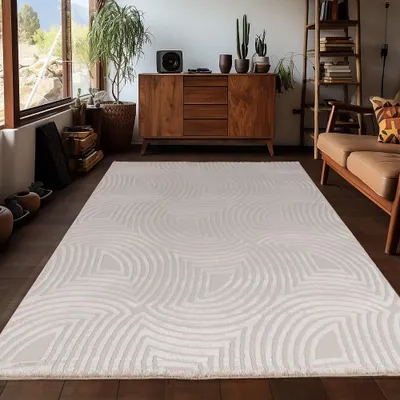Zdjęcie produktu dla Ayyildiz | Dywan 3D Sahara Geometria - Beżowy - 80 cm x 250 cm - Nowoczesny - Przytulny i Elegancki