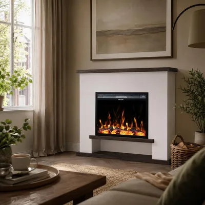 Produktbild von Garlivo Elektrokamin 'CATANIA Weiss/ Wenge' | LED Standkamin in weiss mit Heizung (1500 W) | HxBxT: 99x116x28cm