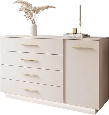 Produktbild von Kommode LINA KASCHMIR II 1D4S mit LED Beleuchtung Gold Chrom Griffe
