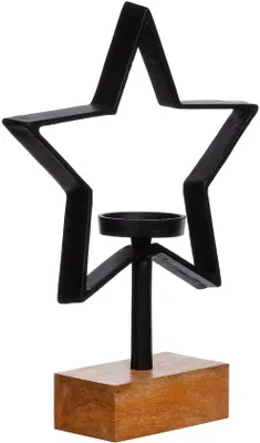 Immagine prodotto di Stella natalizia in Vetroceramica e metallo con portacandela su base in legno, portacandela, candela, portacandela e candela in nero
