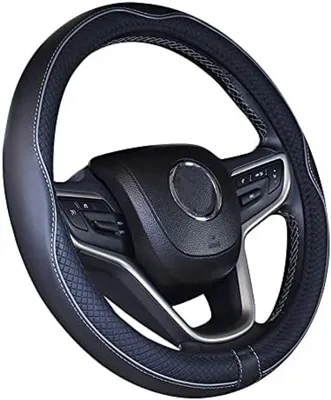 Produktbild von PolkaHome® Autolenkradbezug – Mikrofaserleder, 38 cm, Schwarz, universelle Passform
