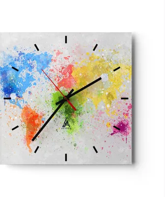 Produktbild von Wanduhr - Quadrat - Glasuhr - Karte Welt modern - 40x40cm - Schleichendes Uhrwerk - Lautlos - zum Aufhängen bereit - Dekoration Modern - Wanddekoration aus Glas - C3AC40x40-3559