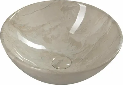 A close-up, studio shot of a round, marble-patterned sink.