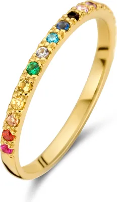 Produktbild von New Bling 9NBG-0662-54 Goldring mit farbigen Zirkonia - Damen - Größe 54 - 1,8 mm breit - Regenbogen - 14 Karat - Gold