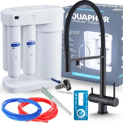 Immagine prodotto di Rubinetto da cucina a 3 vie Ari HighFlex con doccetta estraibile, beccuccio girevole a 360 gradi, nero opaco, per acqua filtrata